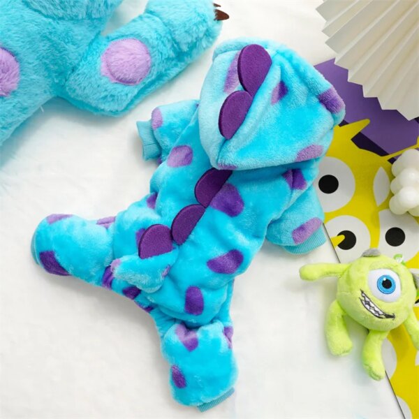 Warm Blue Dinosaur Hooded Pet Coat - Image 6