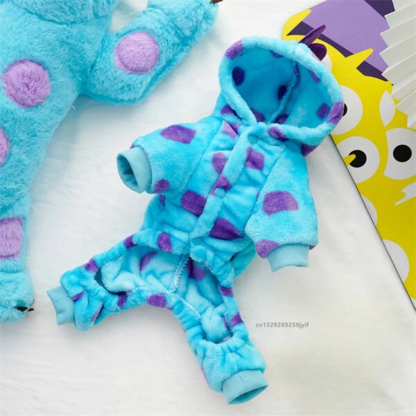 Warm Blue Dinosaur Hooded Pet Coat - Image 3