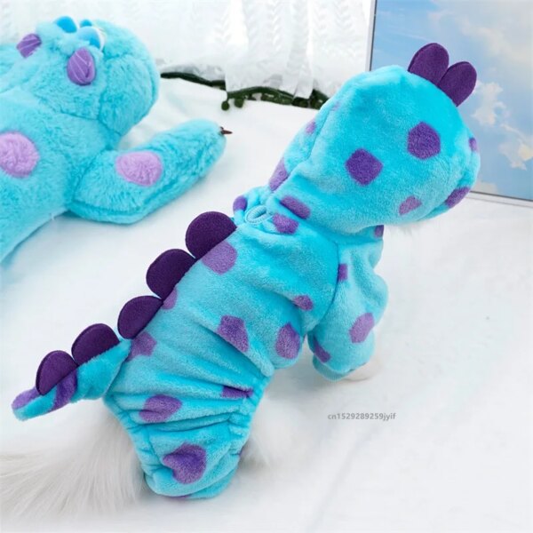 Warm Blue Dinosaur Hooded Pet Coat - Image 2