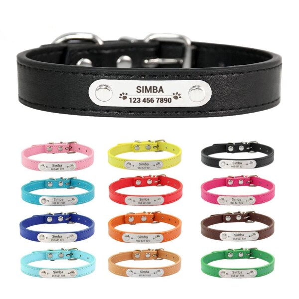 Personalized PU Leather Dog Collar with Engraved ID