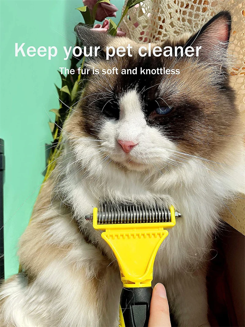 Pets Stainless Steel Grooming Brush Two-Sided Shedding and Dematting Undercoat Rake Comb for Dog Cat Remove Knots Tangles Easily Pets Stainless Steel Grooming Brush Two-Sided Shedding and Dematting Undercoat Rake Comb for Dog Cat Remove Knots Tangles Easily