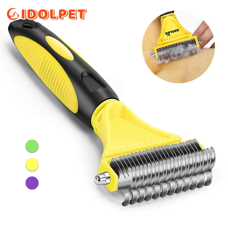 Pets Stainless Steel Grooming Brush Two-Sided Shedding and Dematting Undercoat Rake Comb for Dog Cat Remove Knots Tangles Easily Pets Stainless Steel Grooming Brush Two-Sided Shedding and Dematting Undercoat Rake Comb for Dog Cat Remove Knots Tangles Easily