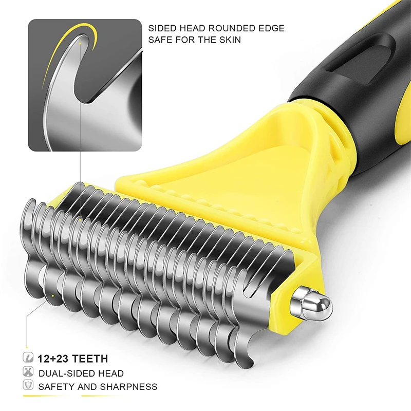 Pets Stainless Steel Grooming Brush Two-Sided Shedding and Dematting Undercoat Rake Comb for Dog Cat Remove Knots Tangles Easily Pets Stainless Steel Grooming Brush Two-Sided Shedding and Dematting Undercoat Rake Comb for Dog Cat Remove Knots Tangles Easily