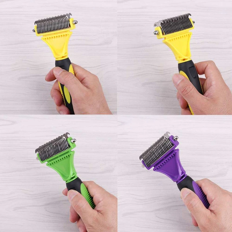 Pets Stainless Steel Grooming Brush Two-Sided Shedding and Dematting Undercoat Rake Comb for Dog Cat Remove Knots Tangles Easily Pets Stainless Steel Grooming Brush Two-Sided Shedding and Dematting Undercoat Rake Comb for Dog Cat Remove Knots Tangles Easily