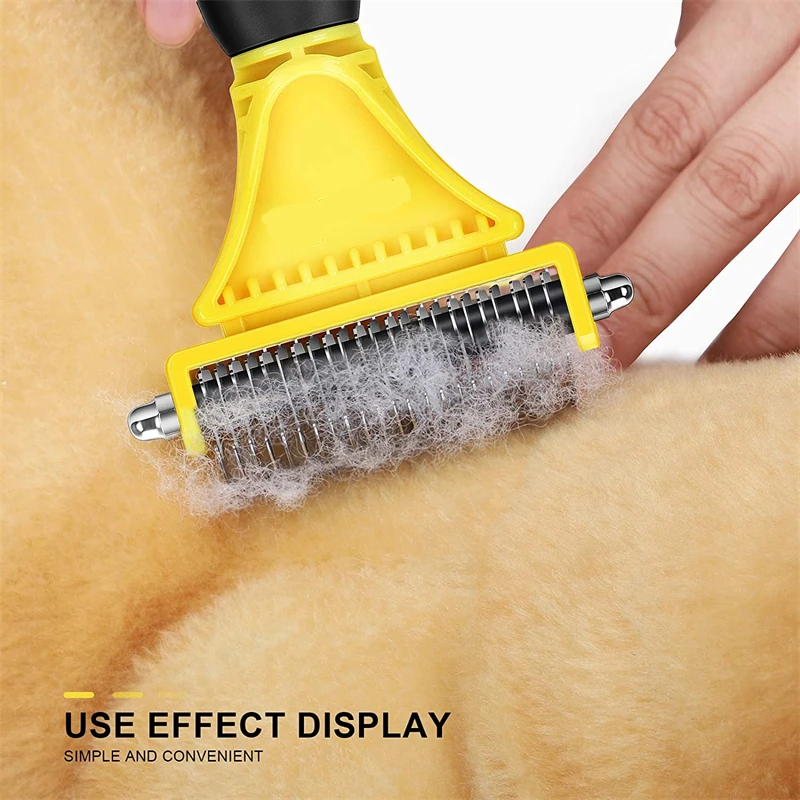 Pets Stainless Steel Grooming Brush Two-Sided Shedding and Dematting Undercoat Rake Comb for Dog Cat Remove Knots Tangles Easily Pets Stainless Steel Grooming Brush Two-Sided Shedding and Dematting Undercoat Rake Comb for Dog Cat Remove Knots Tangles Easily