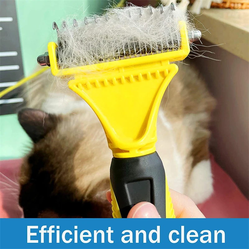 Pets Stainless Steel Grooming Brush Two-Sided Shedding and Dematting Undercoat Rake Comb for Dog Cat Remove Knots Tangles Easily Pets Stainless Steel Grooming Brush Two-Sided Shedding and Dematting Undercoat Rake Comb for Dog Cat Remove Knots Tangles Easily