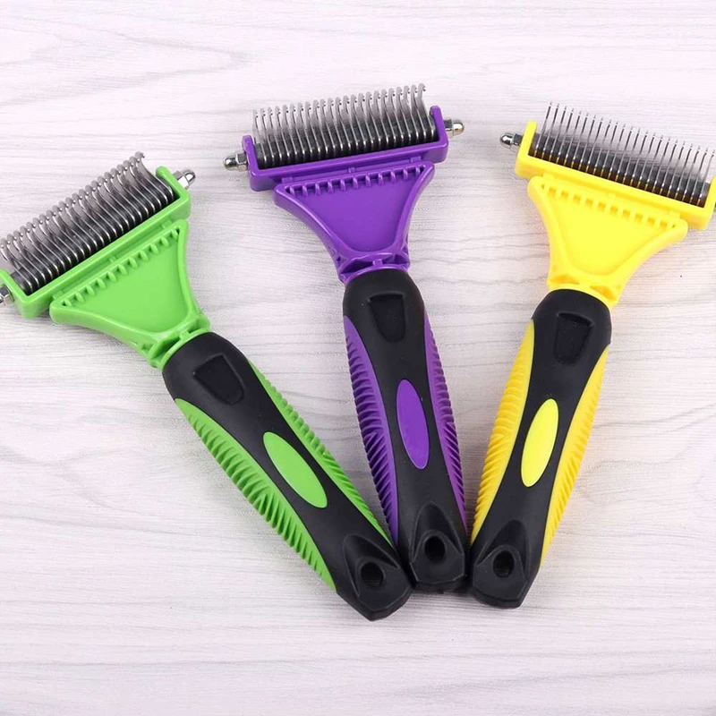 Pets Stainless Steel Grooming Brush Two-Sided Shedding and Dematting Undercoat Rake Comb for Dog Cat Remove Knots Tangles Easily Pets Stainless Steel Grooming Brush Two-Sided Shedding and Dematting Undercoat Rake Comb for Dog Cat Remove Knots Tangles Easily