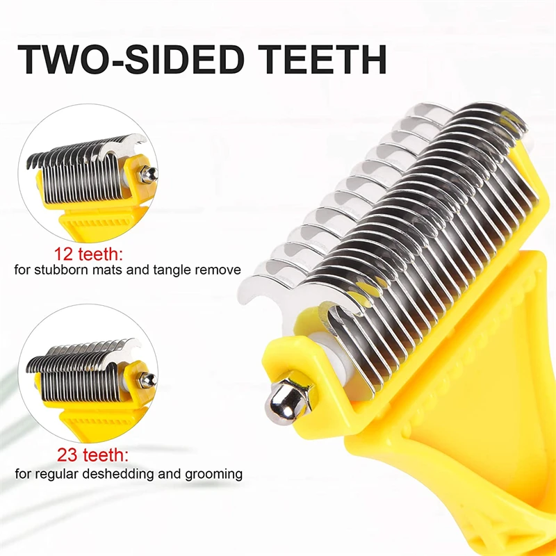 Pets Stainless Steel Grooming Brush Two-Sided Shedding and Dematting Undercoat Rake Comb for Dog Cat Remove Knots Tangles Easily Pets Stainless Steel Grooming Brush Two-Sided Shedding and Dematting Undercoat Rake Comb for Dog Cat Remove Knots Tangles Easily