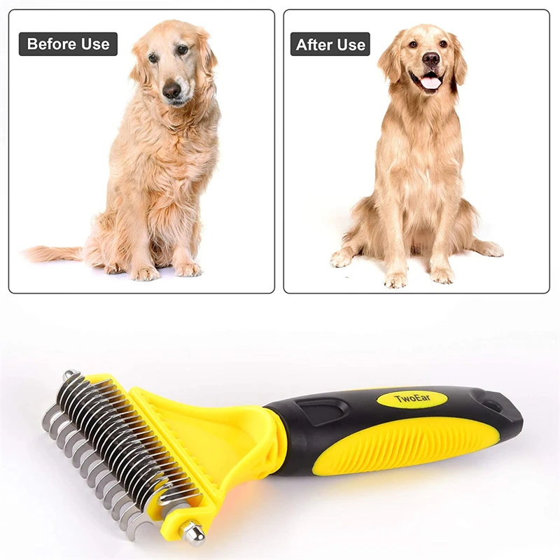 Pets Stainless Steel Grooming Brush Two-Sided Shedding and Dematting Undercoat Rake Comb for Dog Cat Remove Knots Tangles Easily Pets Stainless Steel Grooming Brush Two-Sided Shedding and Dematting Undercoat Rake Comb for Dog Cat Remove Knots Tangles Easily