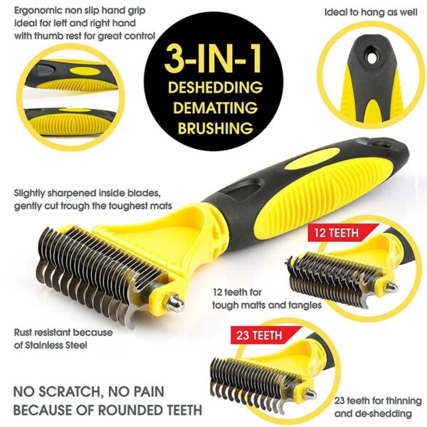 Pets Stainless Steel Two-Sided Grooming Rake - Image 4