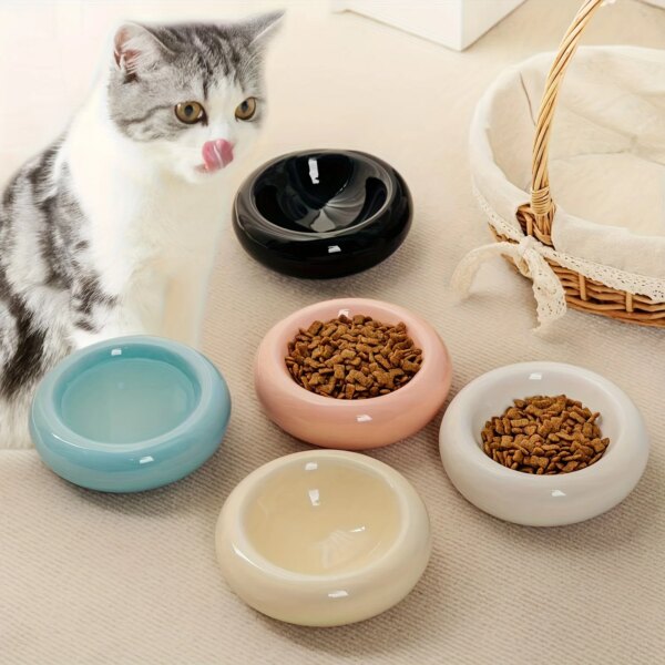 Ceramic Donut-Shaped Non-Slip Cat Bowl