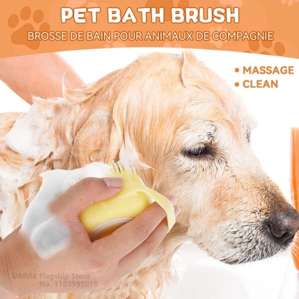 Soft silicone brush for pet grooming and shampoo dispensing. - Image 3