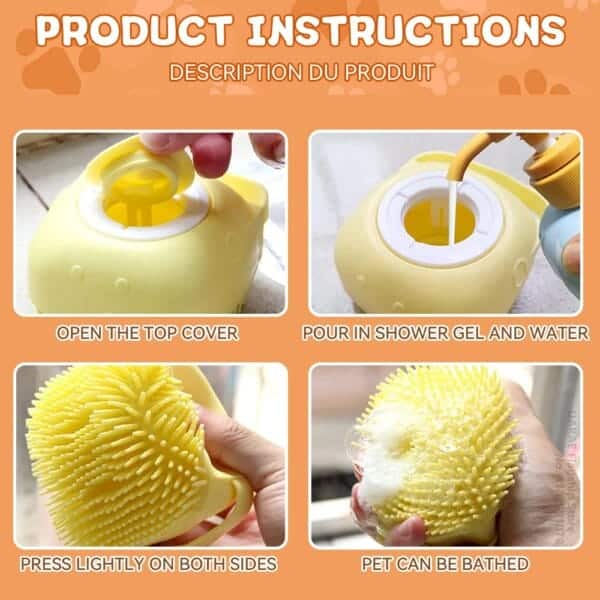 Soft silicone brush for pet grooming and shampoo dispensing. - Image 6