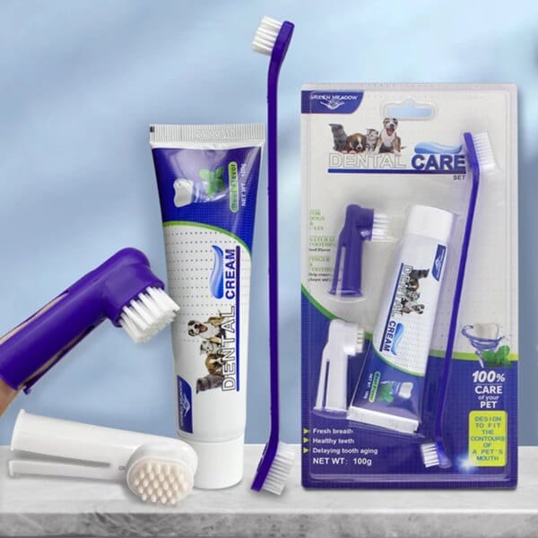 Pets Tartar Control Kit for Dogs Contains Toothpaste Toothbrush and Fingerbrush 4-Piece Dental Care - Image 3