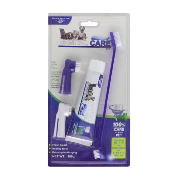 Pets Tartar Control Kit for Dogs Contains Toothpaste Toothbrush and Fingerbrush 4-Piece Dental Care - Image 2